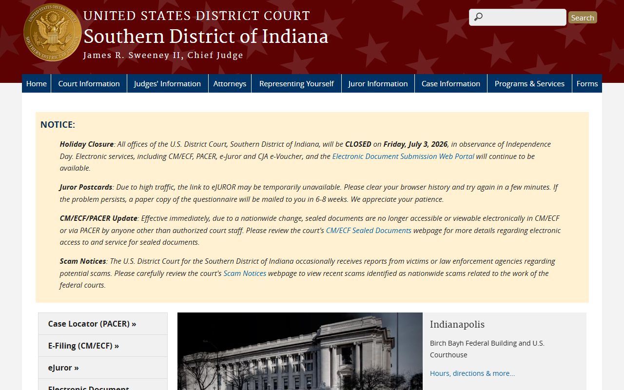 Clay County federal district court records Southern District of Indiana