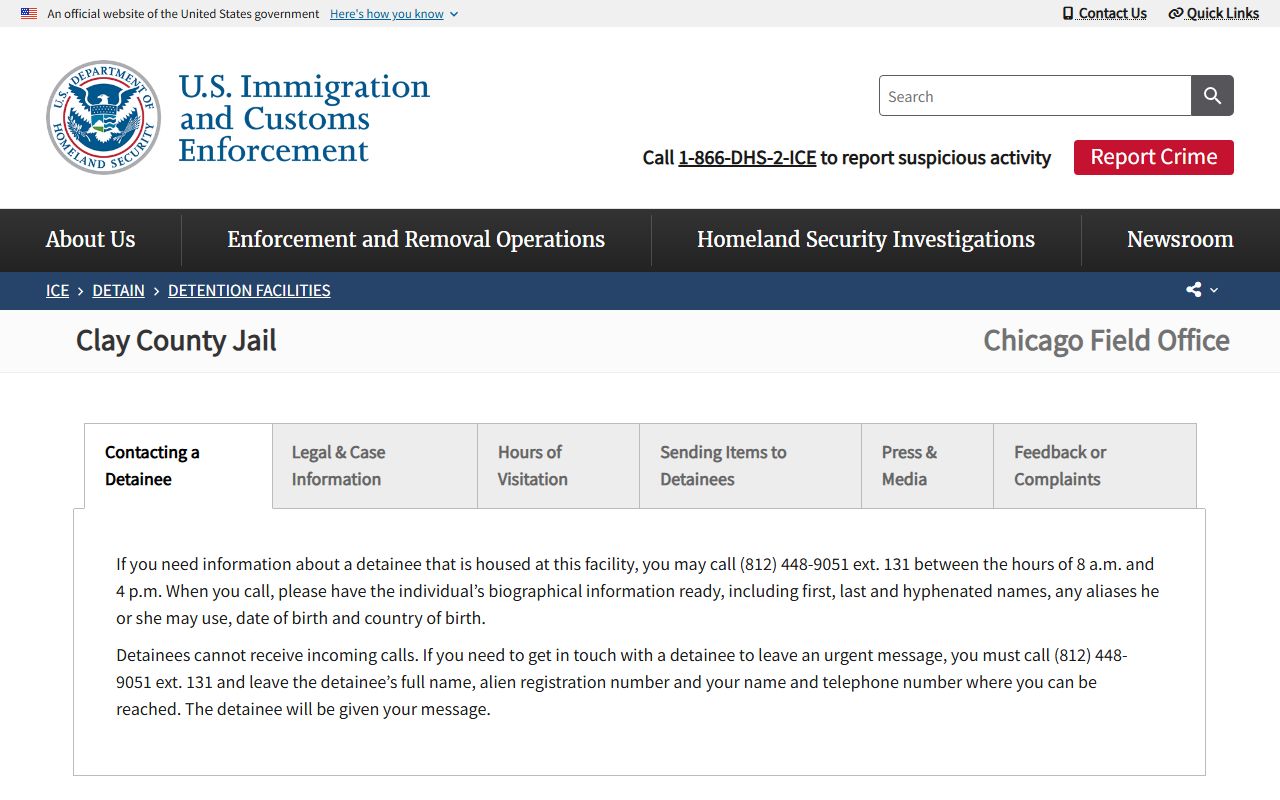 Clay County inmate records and ICE detention facility listing