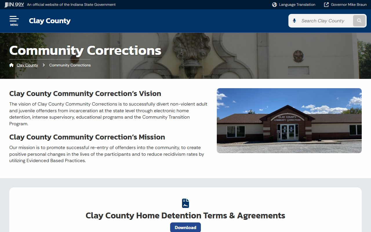 Clay County warrant records and Community Corrections information